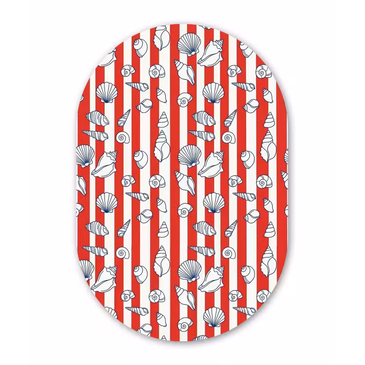 Schelp - Zeedieren - Zomer - Illustratie - Rood - Blauw Wandcirkel Ovaal Aluminium middel -3d