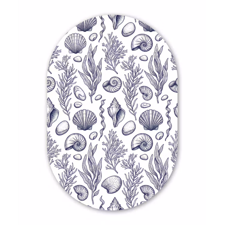 Schelpen - Zeewier - Oceaan - Illustratie - Blauw Wandcirkel Ovaal Aluminium middel -3d