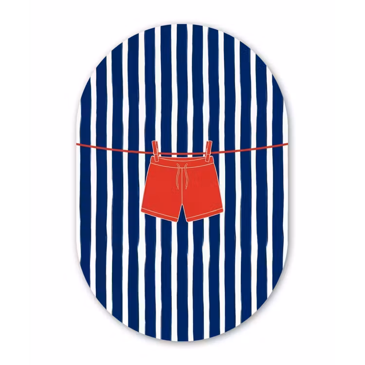 Shorts - Waslijn - Zomer - Illustratie - Rood Wandcirkel Ovaal Aluminium middel -3d