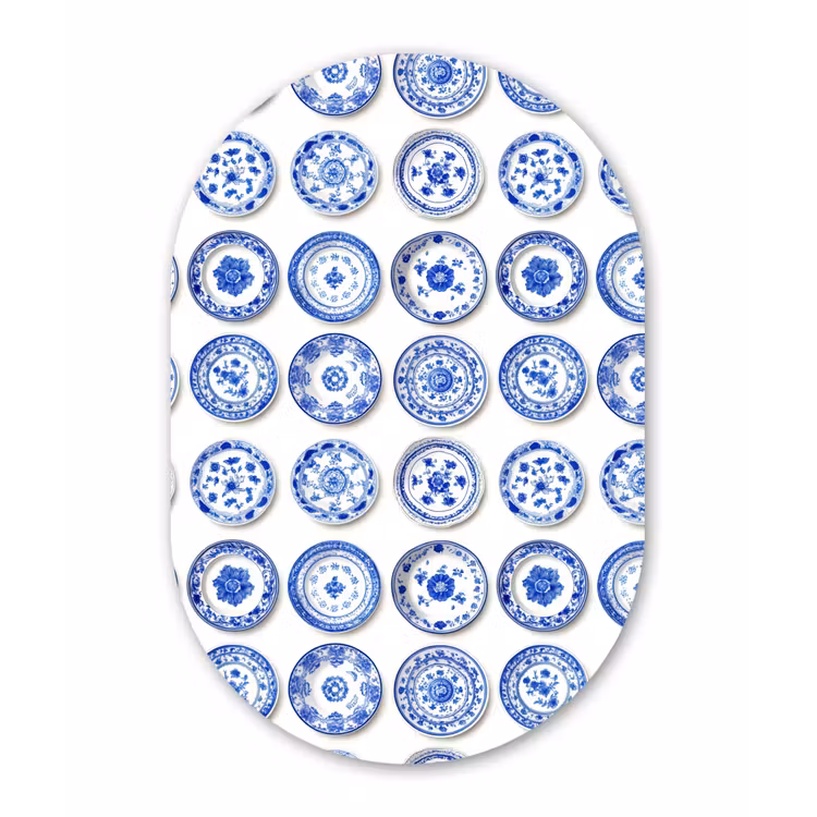 Borden - Bloemen - Patroon - Blauw Wandcirkel Ovaal Aluminium middel 839 -3d