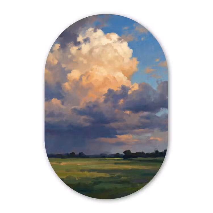 Lucht - Wolken - Landschap - Modern - Oranje Wandcirkel Ovaal Aluminium middel -3d