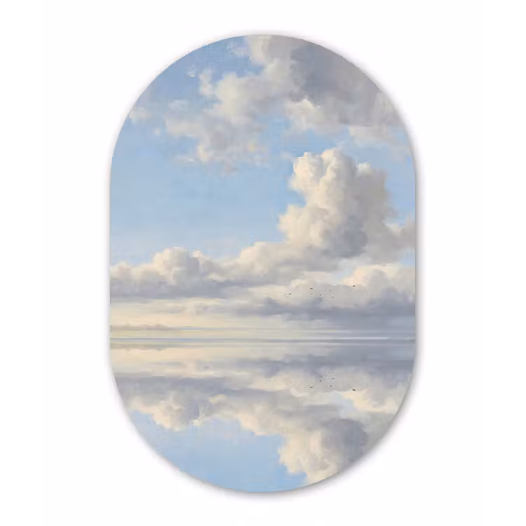 Lucht - Wolken - Natuur - Klassiek - Blauw Wandcirkel Ovaal Aluminium middel -3d