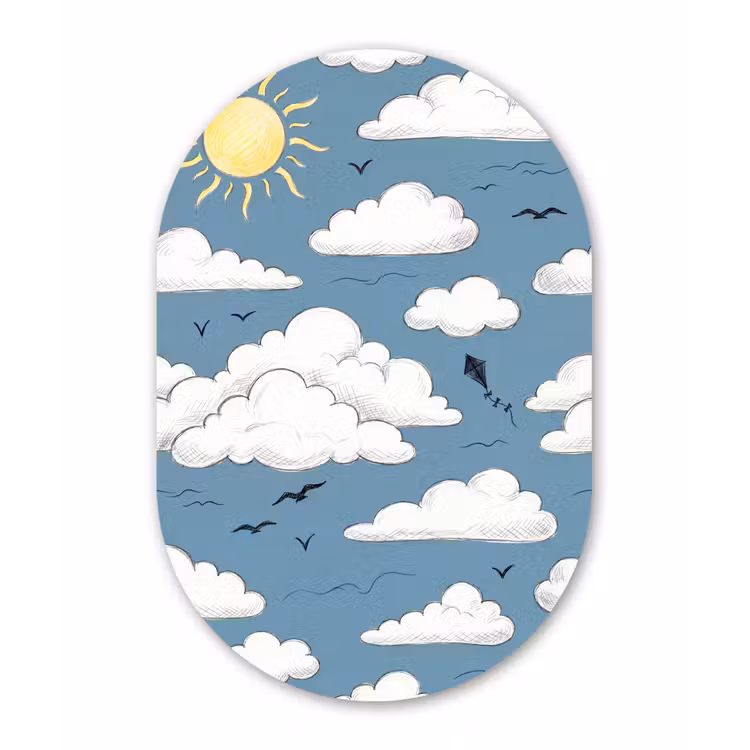Lucht - Zon - Wolken - Natuur - Blauw Wandcirkel Ovaal Aluminium middel -3d