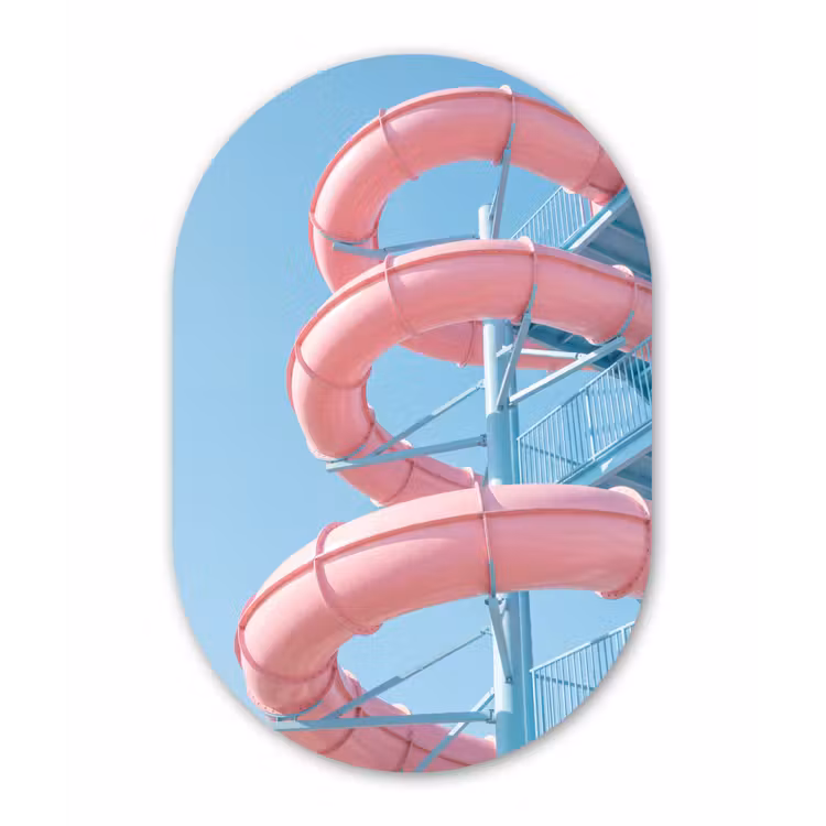 Glijbaan - Waterpark - Spiraal - Modern - Roze Wandcirkel Ovaal Aluminium middel -3d