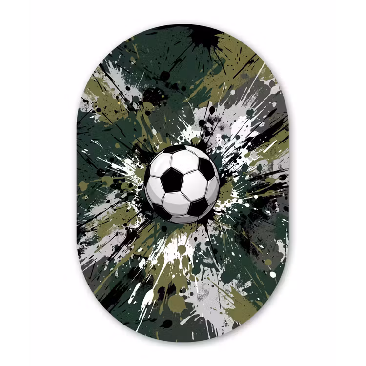 Voetbal - Verf - Spetters - Groen Wandcirkel Ovaal Aluminium middel -3d