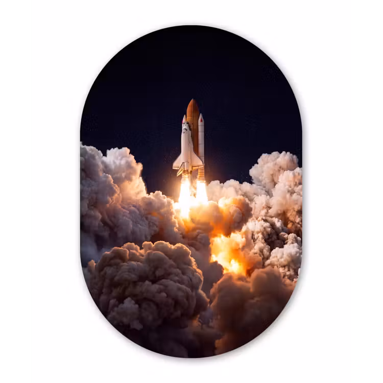 aluminium oval wall art - Spacecraft - Launch - Stars - Ruimtevaartuig - Lancering - Sterren Wandcirkel Ovaal Aluminium middel