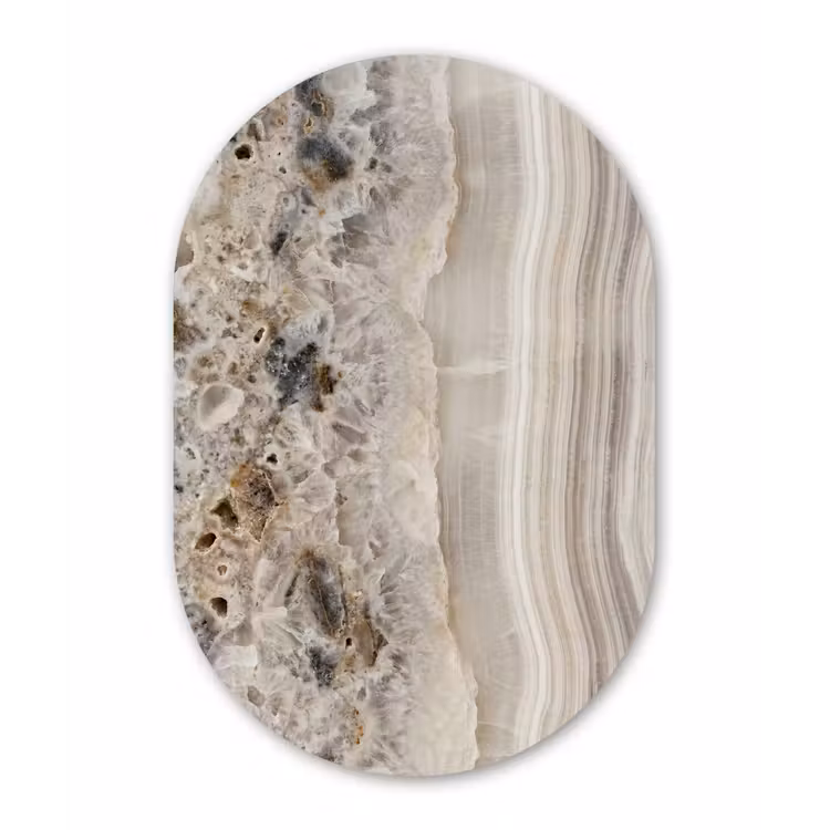 Steen - Textuur - Abstract - Beige - Wit Wandcirkel Ovaal Aluminium middel -3d