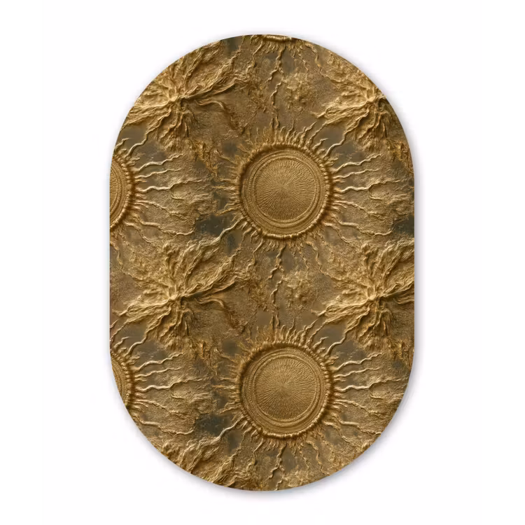 Zon - Reliëf - Antiek - Goud Wandcirkel Ovaal Aluminium middel 839 -3d