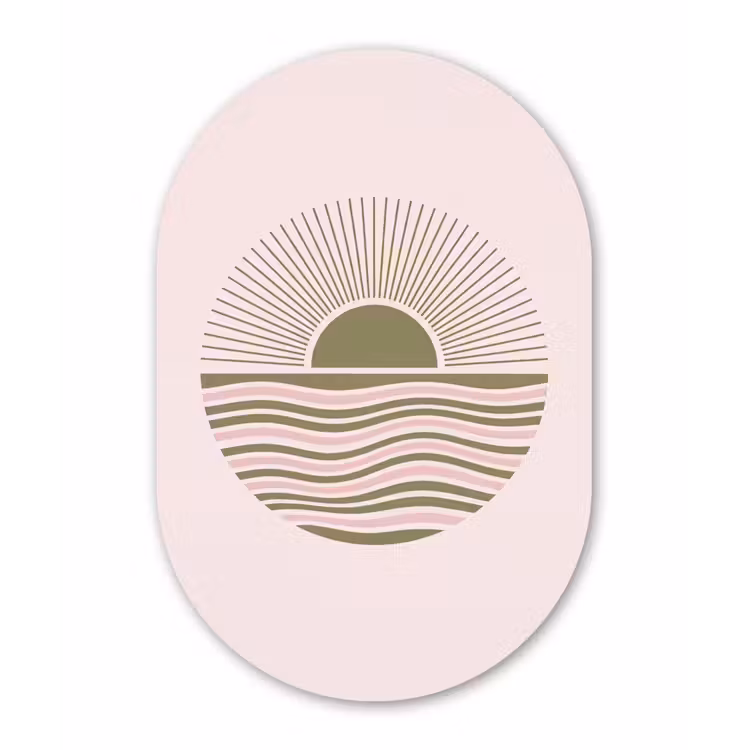 Zon - Zee - Abstract - Modern - Roze Wandcirkel Ovaal Aluminium middel -3d