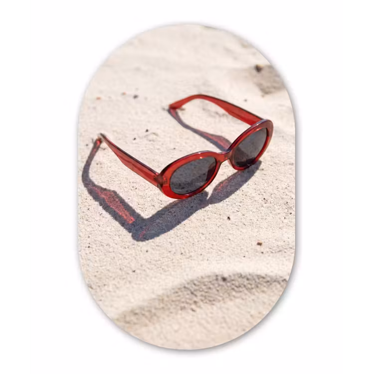 Zonnebril - Strand - Vakantie - Rood Wandcirkel Ovaal Aluminium middel -3d