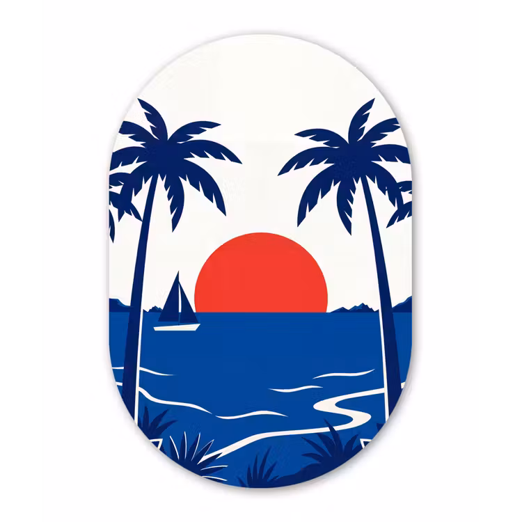 Zonsondergang - Zee - Palmboom - Tropisch - Modern Wandcirkel Ovaal Aluminium middel -3d