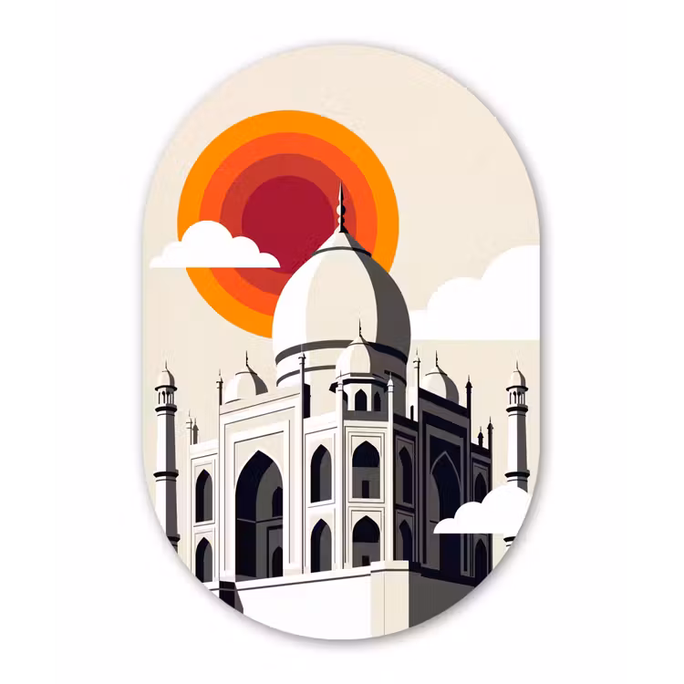Taj Mahal - Zon - Koepel - Architectuur - India - Grafisch Wandcirkel Ovaal Aluminium middel -3d
