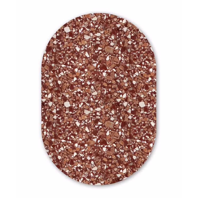 Terrazzo - Patroon - Steentextuur - Roodbruin Wandcirkel Ovaal Aluminium middel 839 -3d