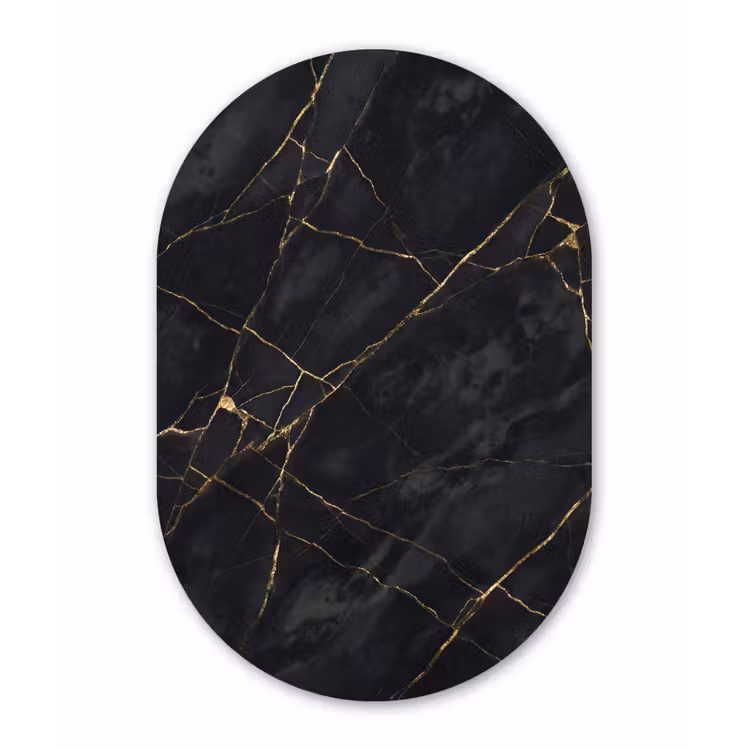 Textuur - Gouden lijnen - Abstract - Modern - Zwart Wandcirkel Ovaal Aluminium middel -3d