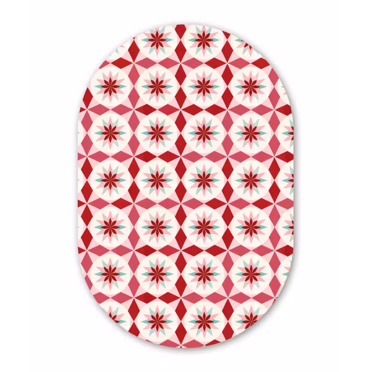 Tegelpatroon - Sterren - Retro - Roze - Mintgroen Wandcirkel Ovaal Aluminium middel 839 -3d