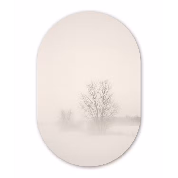 Boom - Mist - Sneeuw - Winter - Minimalistisch Wandcirkel Ovaal Aluminium middel -3d