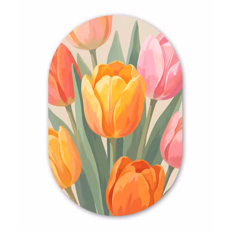 Tulpen - Abstract - Kleurrijk Wandcirkel Ovaal Aluminium middel -3d