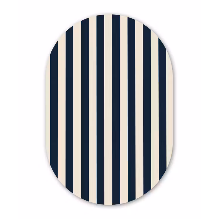Verticale strepen - Blauw - Crème Wandcirkel Ovaal Aluminium middel 839 -3d