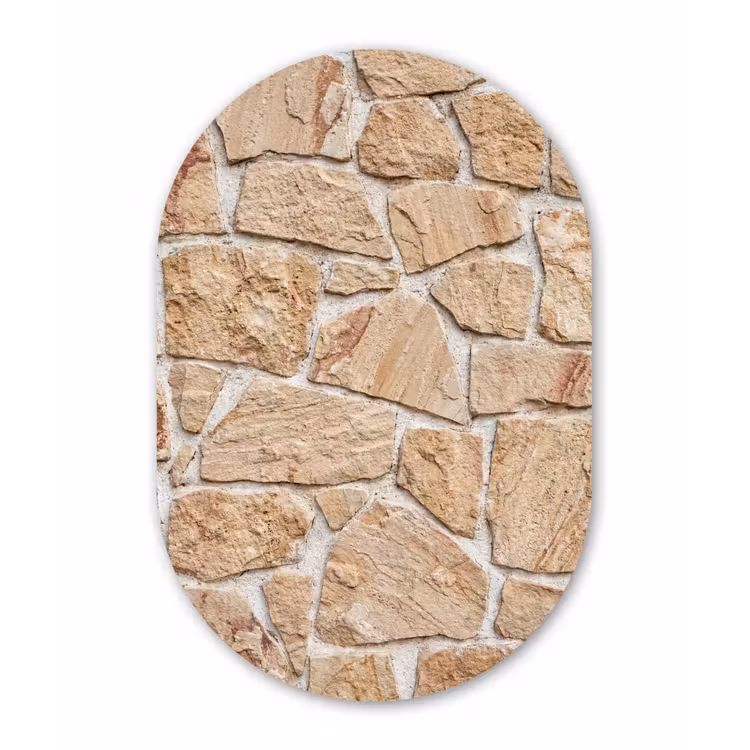 Muur - Steen - Patroon - Rustiek - Beige Wandcirkel Ovaal Aluminium middel -3d