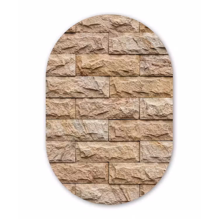 Muur - Steen - Ruw - Textuur - Beige Wandcirkel Ovaal Aluminium middel -3d