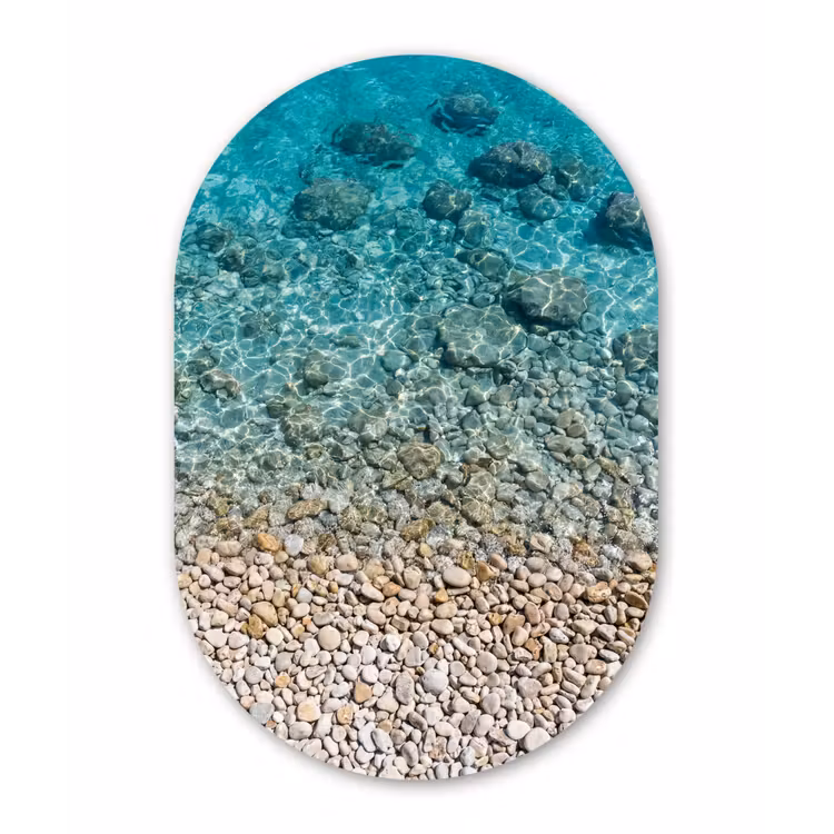 Water - Kiezels - Natuur - Levendig - Turkoois Wandcirkel Ovaal Aluminium middel -3d