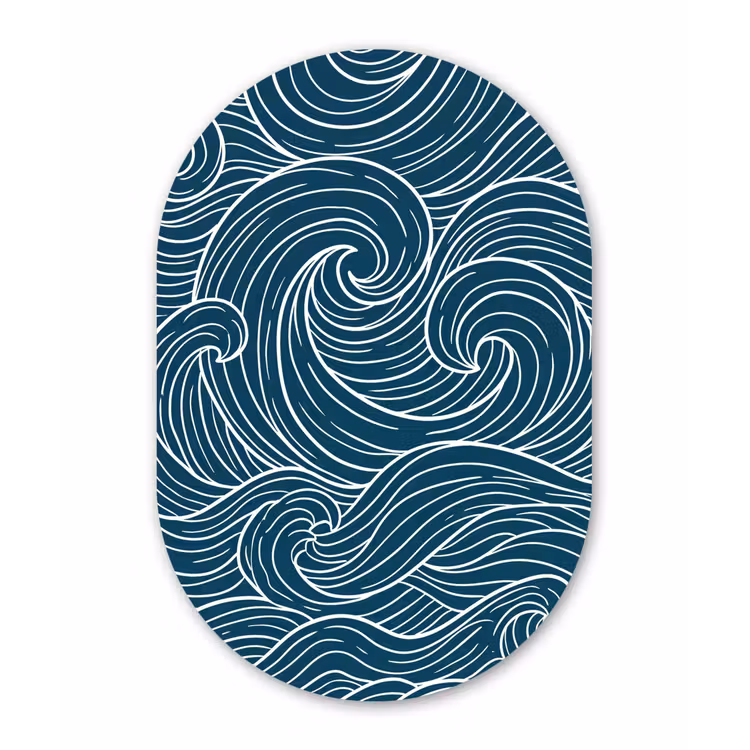 Golven - Spiraal - Water - Abstract - Blauw Wandcirkel Ovaal Aluminium middel -3d