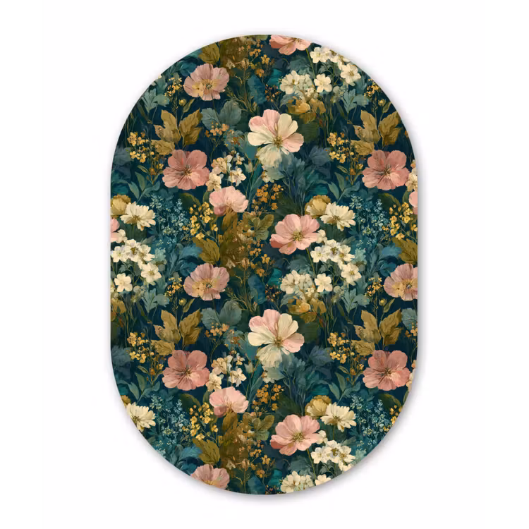 Wilde bloemen - Botanisch - Patroon - Roze - Romantisch Wandcirkel Ovaal Aluminium middel 839 -3d