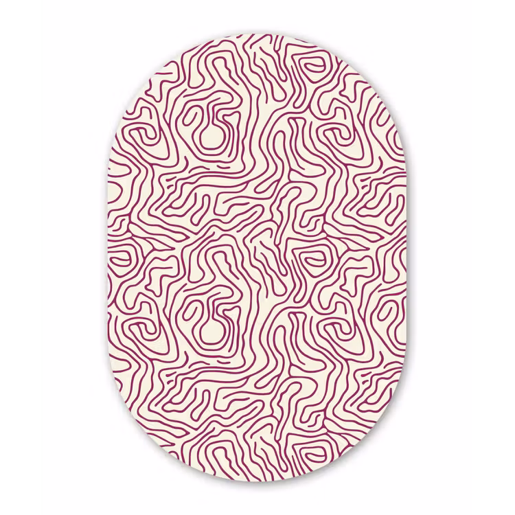 Kronkelende lijn - Magenta - Crème Wandcirkel Ovaal Aluminium middel 839 -3d