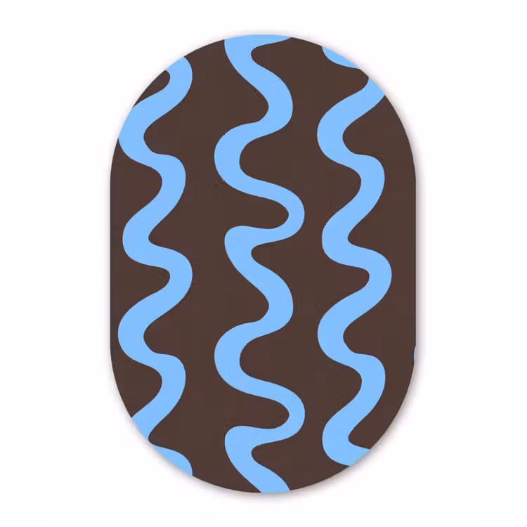 Kronkelende lijnen - Blauw - Bruin - Minimalistisch Wandcirkel Ovaal Aluminium middel 839 -3d