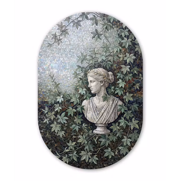 Vrouw - Klassiek - Mozaiëk - Natuur - Groen Wandcirkel Ovaal Aluminium middel -3d