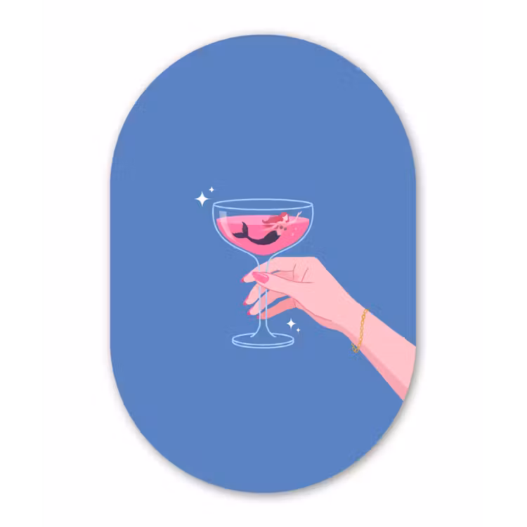 Vrouw - Glas - Abstract - Roze - Blauw Wandcirkel Ovaal Aluminium middel -3d
