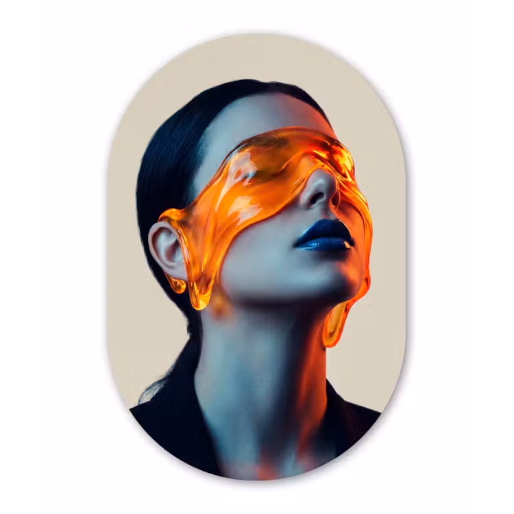 Vrouw - Oranje - Abstract - Modern - Kleurrijk Wandcirkel Ovaal Aluminium middel -3d
