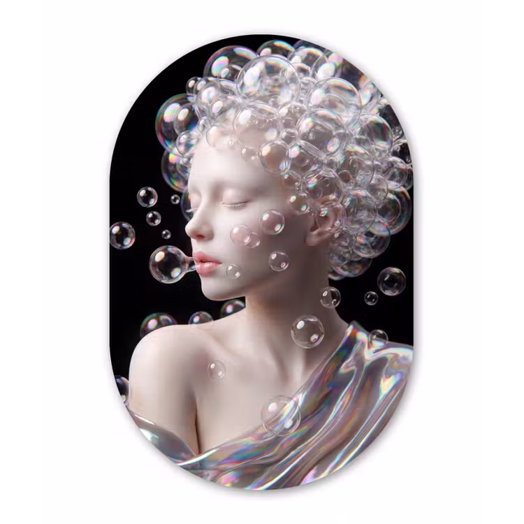 Vrouw - Bellen - Abstract - Kleurrijk Wandcirkel Ovaal Aluminium middel -3d