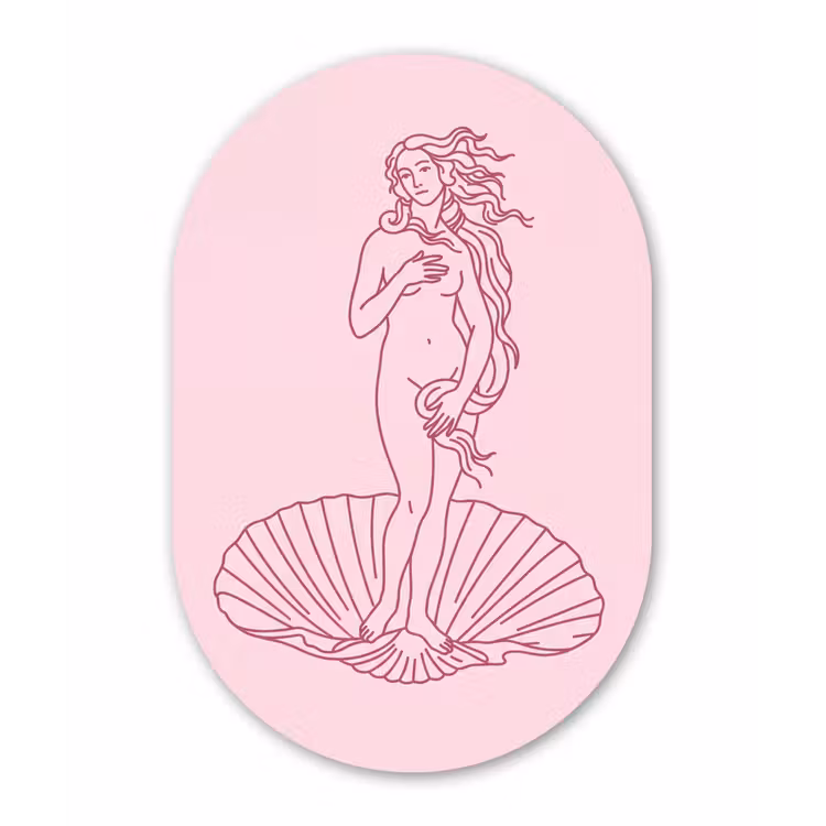 Vrouw - Schelp - Kunst - Lijntekening - Roze Wandcirkel Ovaal Aluminium middel -3d