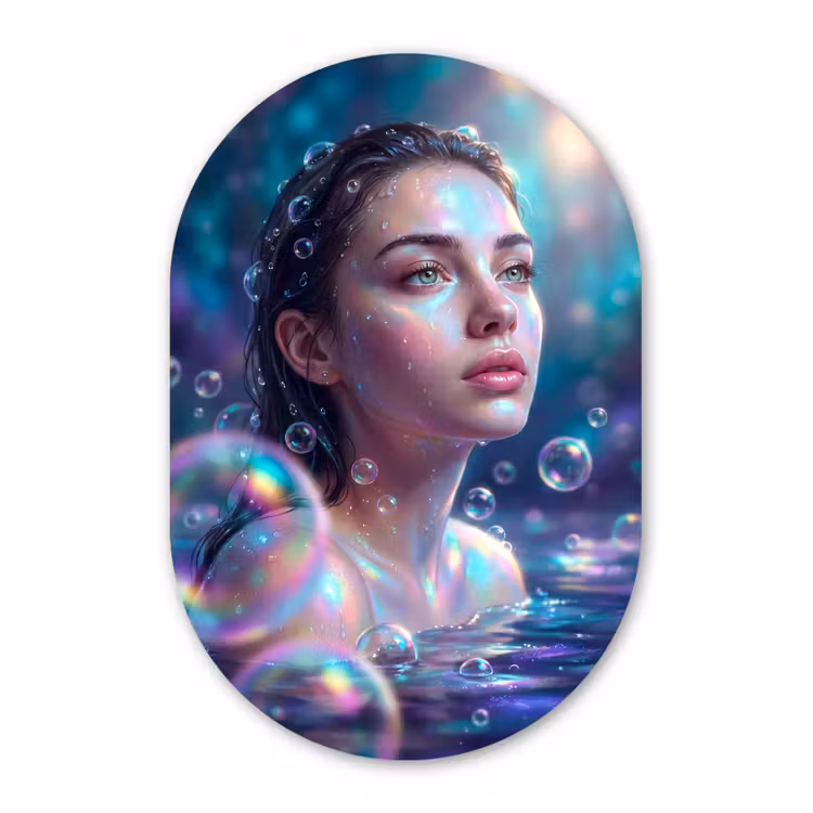Vrouw - Water - Portret - Kleurrijk - Modern Wandcirkel Ovaal Aluminium middel -3d