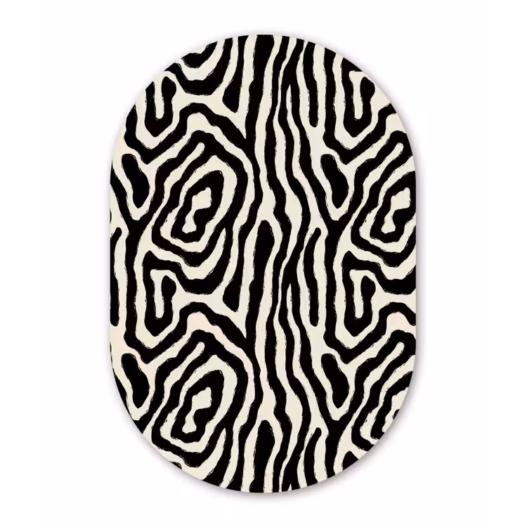 Zebra - Zwart - Abstract Wandcirkel Ovaal Aluminium middel 839 -3d