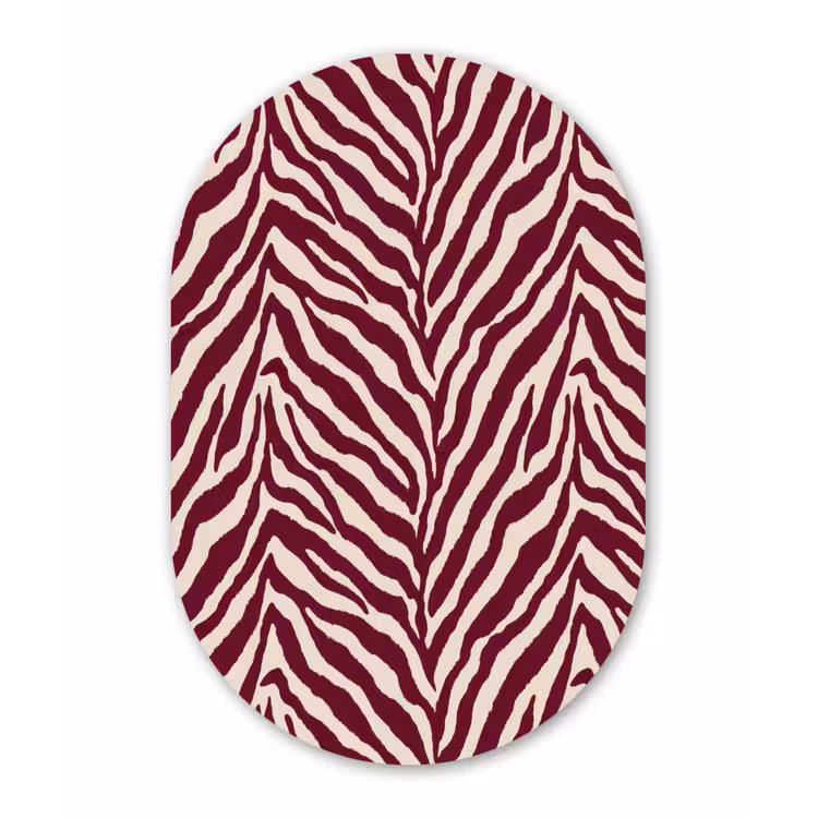 Zebra - Motief - Bordeaux - Rood Wandcirkel Ovaal Aluminium middel 839 -3d
