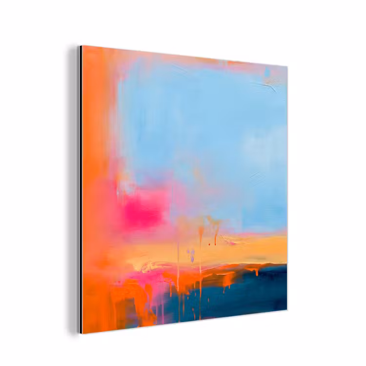 Abstract - Kleurvlakken - Modern - Oranje - Blauw aluminium wit klein -3d