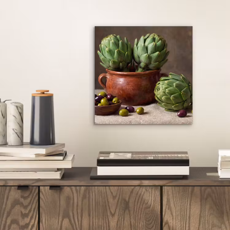 aluminium wall art - Artichokes - Olives - Food - Artisjokken - Olijven - Eten aluminium wit klein
