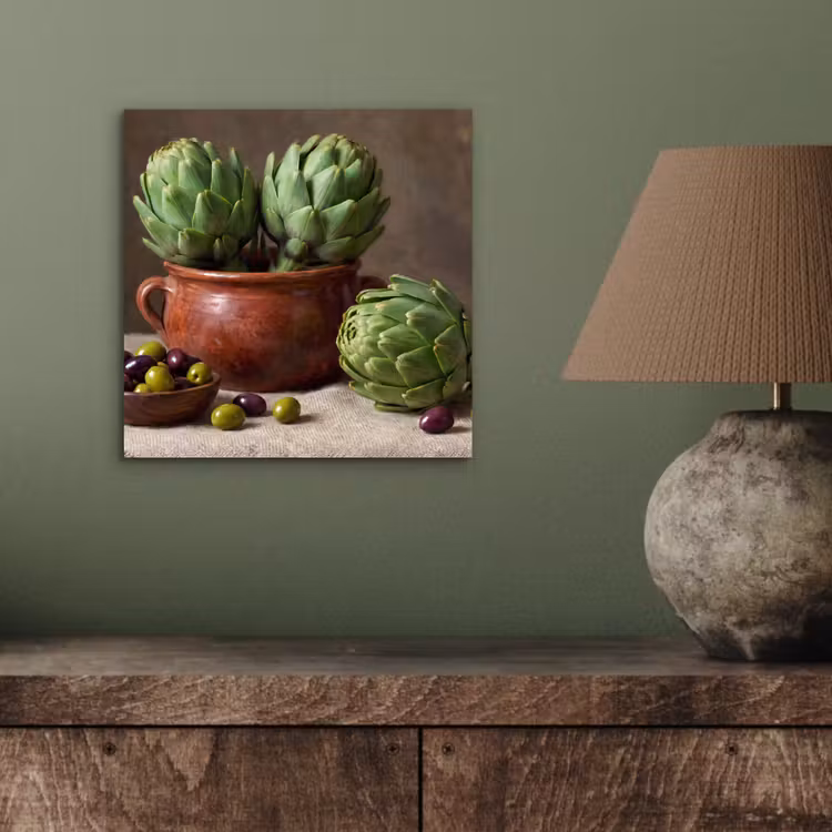 aluminium wall art - Artichokes - Olives - Food - Artisjokken - Olijven - Eten aluminium wit klein