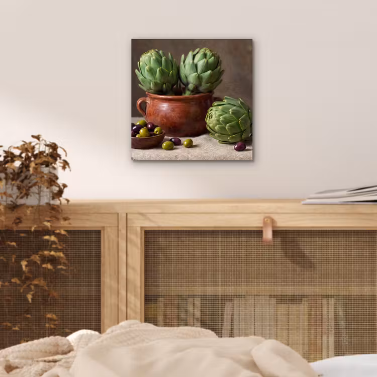 aluminium wall art - Artichokes - Olives - Food - Artisjokken - Olijven - Eten aluminium wit klein