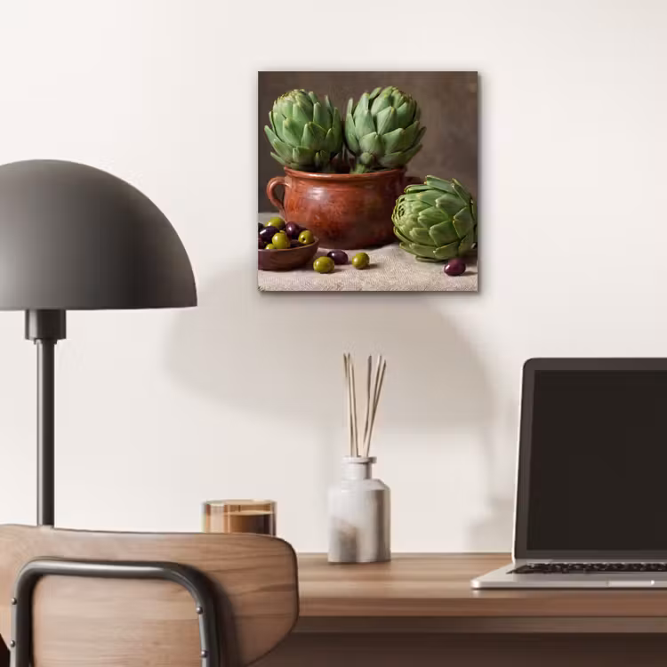 aluminium wall art - Artichokes - Olives - Food - Artisjokken - Olijven - Eten aluminium wit klein