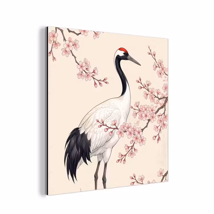Aziatisch - Kraanvogel - Beige aluminium wit klein -3d