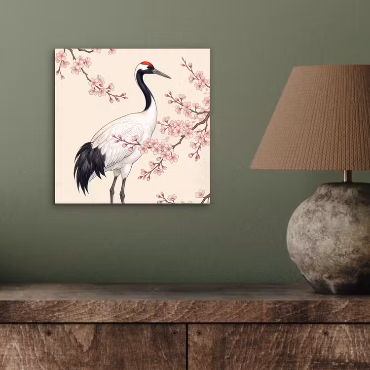 Aziatisch - Kraanvogel - Beige aluminium wit klein -sfeer2