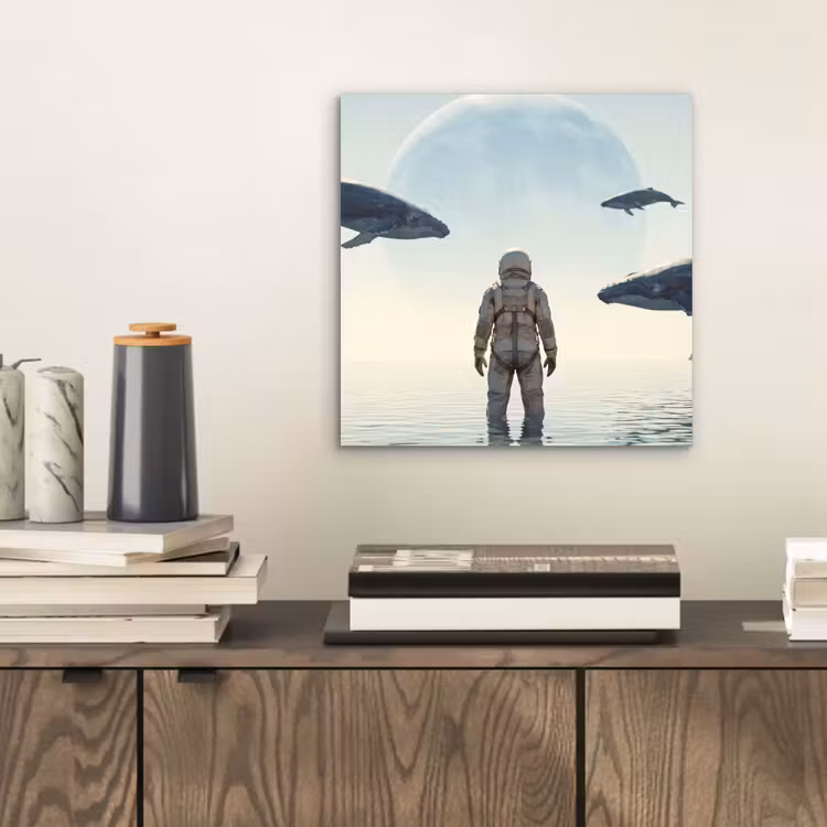 aluminium wall art - Astronaut - Whale - Fantasy - Ruimtevaarder - Walvis - Fantasie aluminium wit klein