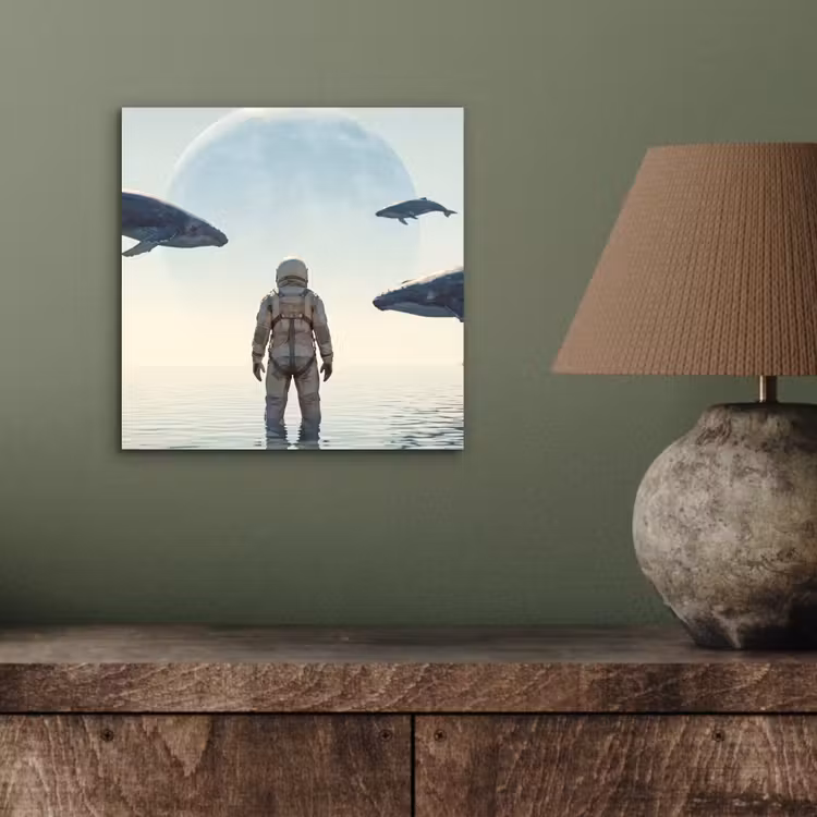 aluminium wall art - Astronaut - Whale - Fantasy - Ruimtevaarder - Walvis - Fantasie aluminium wit klein