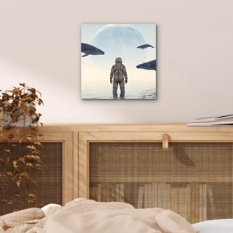 aluminium wall art - Astronaut - Whale - Fantasy - Ruimtevaarder - Walvis - Fantasie aluminium wit klein