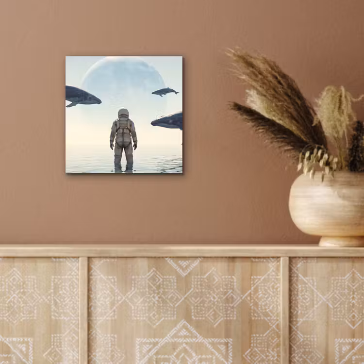 aluminium wall art - Astronaut - Whale - Fantasy - Ruimtevaarder - Walvis - Fantasie aluminium wit klein