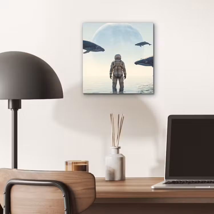 aluminium wall art - Astronaut - Whale - Fantasy - Ruimtevaarder - Walvis - Fantasie aluminium wit klein