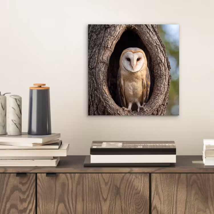 Kerkuil - Boom - Natuur - Bruin aluminium wit klein -sfeer1